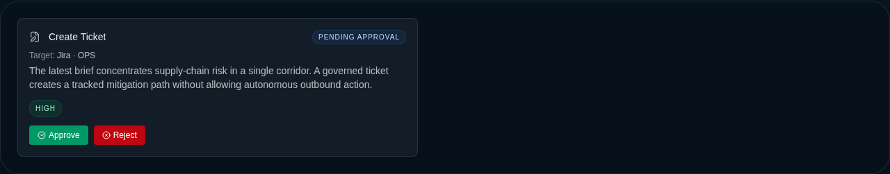 Screenshot of a governed action proposal awaiting approval